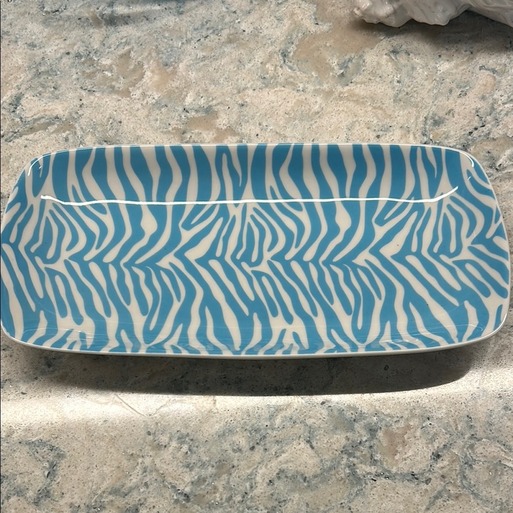 Jonathan Adler CARNABY Blue Zebra Stripe Porcelain Tray 10 1/4" X 5"